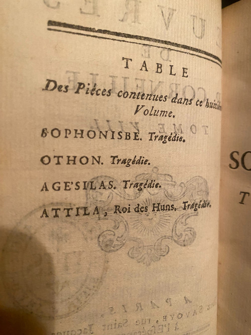  Rare complete set of 10 beautiful volumes with baroque bindings Works by P. Corneille. In Paris at Savoye 1758