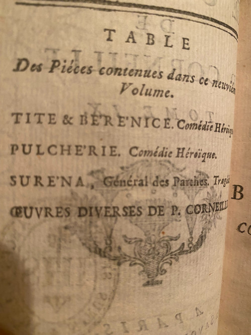  Rare complete set of 10 beautiful volumes with baroque bindings Works by P. Corneille. In Paris at Savoye 1758