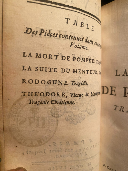  Rare complete set of 10 beautiful volumes with baroque bindings Works by P. Corneille. In Paris at Savoye 1758