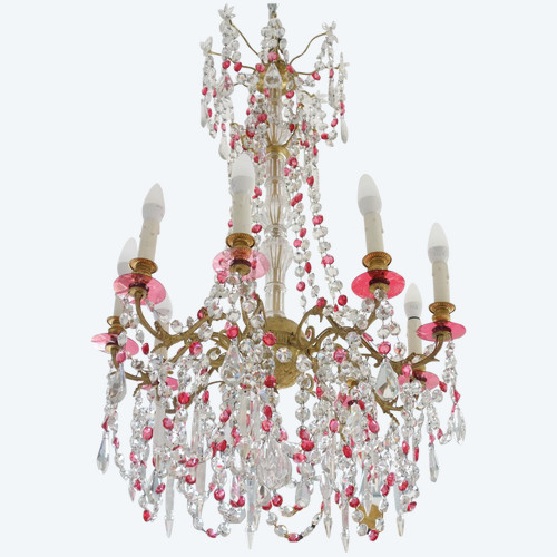 Baccarat - Raro Lampadario in Cristallo Rosso e Bianco - Stile Luigi XVI del XIX secolo