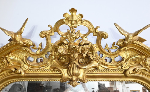 Important Miroir Louis XV en bois doré – Début XIXe