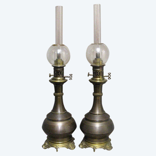 Paire De Lampes à Pétrole XIXe. Napoléon III. 
