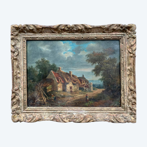 École française, paysage village 