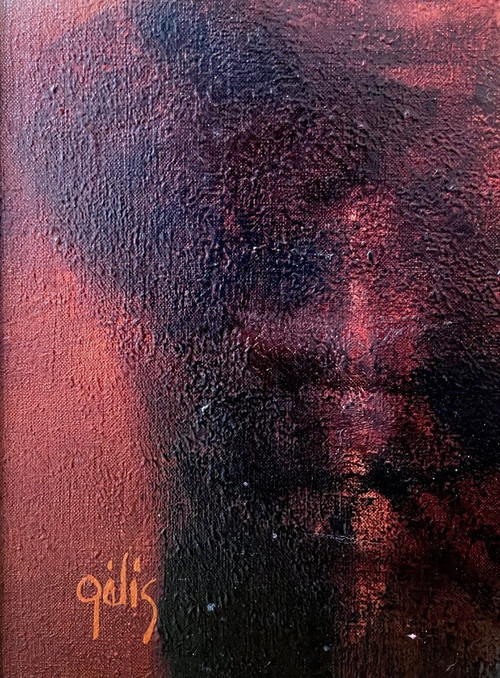 Daniel Gelis (né En 1942), Tableau Années 1970 "nu Au Divan Rouge".