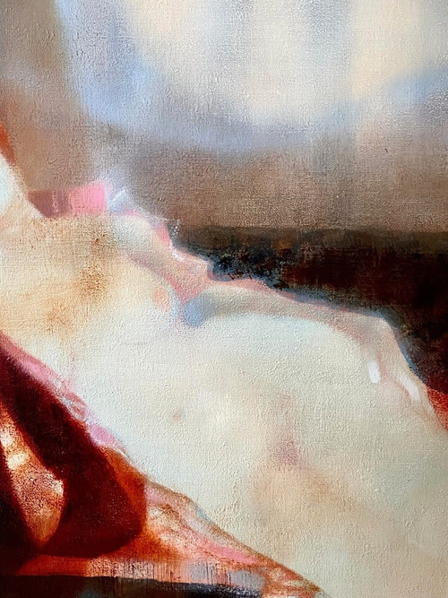 Daniel Gelis (né En 1942), Tableau Années 1970 "nu Au Divan Rouge".
