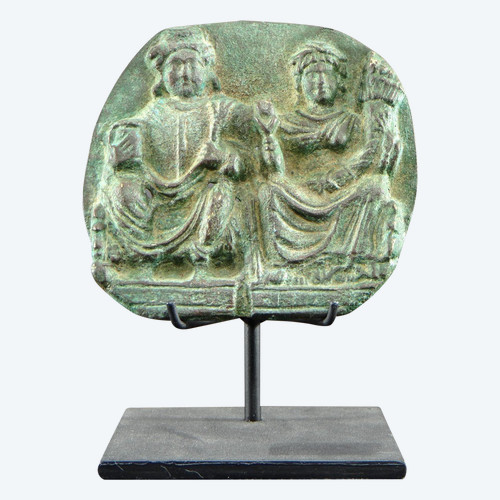 Gandhara, 1st-3rd Century, Large Bronze Plaque Decorated In Relief Of Panchika And Hariti.