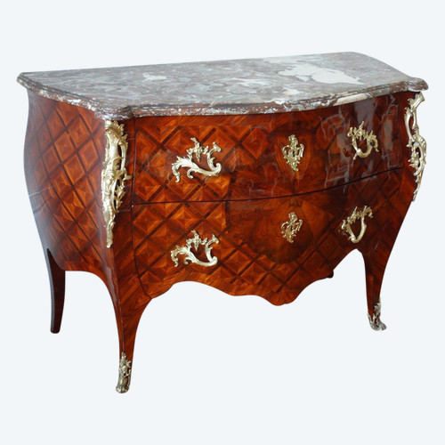 Commode Louis XV En Marqueterie De Bois De Violette