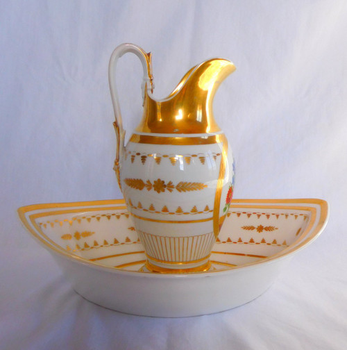 Lavabo De Toilette En Porcelaine De Paris : Aiguière & Son Bassin d'époque Empire Restauration