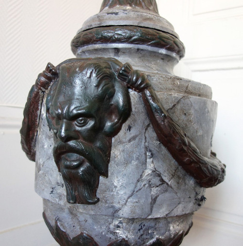 Large Covered Urn, ornamental vase in the Louis XVI style - Cast iron with Marble patina - 79cm