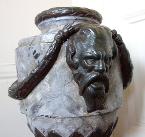 Large Covered Urn, ornamental vase in the Louis XVI style - Cast iron with Marble patina - 79cm