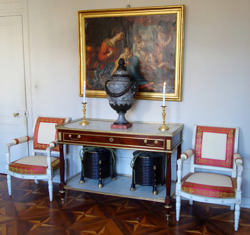 Large Covered Urn, ornamental vase in the Louis XVI style - Cast iron with Marble patina - 79cm