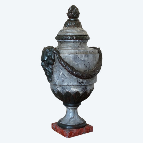 Grande Urne Couverte, vase d'ornement De Style Louis XVI - Fonte Patinée Façon Marbre - 79cm