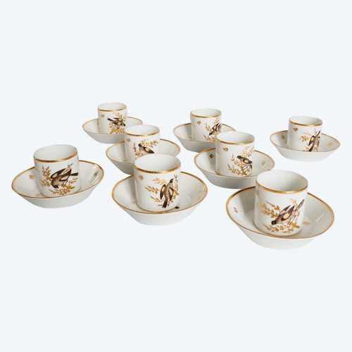 Directoire period Brussels Porcelain Coffee Service: 8 Bird Cups