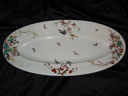 Table service in fine earthenware from Bordeaux, Nella decor with flowers and birds, 19th century
