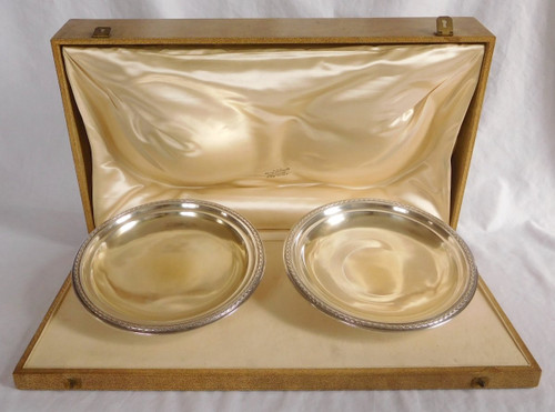 Pair of Louis XVI Style Presentation Plates, Sterling Silver, Minerve Marked