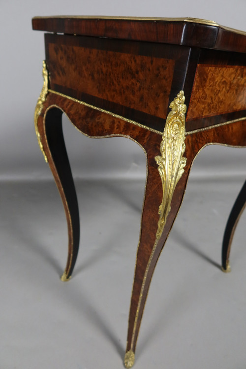 Marquetry table signed TAHAN