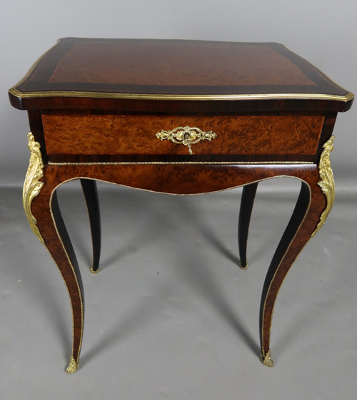 Marquetry table signed TAHAN