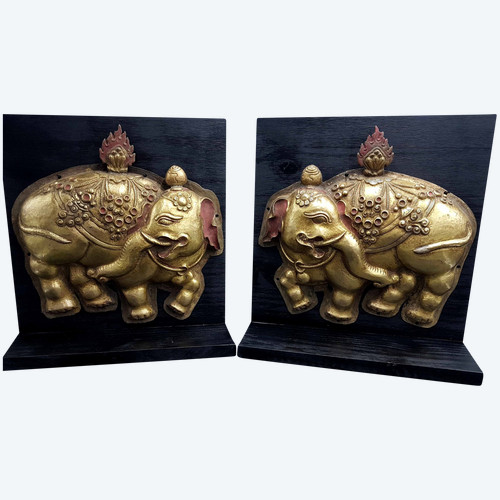 Pair of gilded copper elephants, Tibet 19th Century