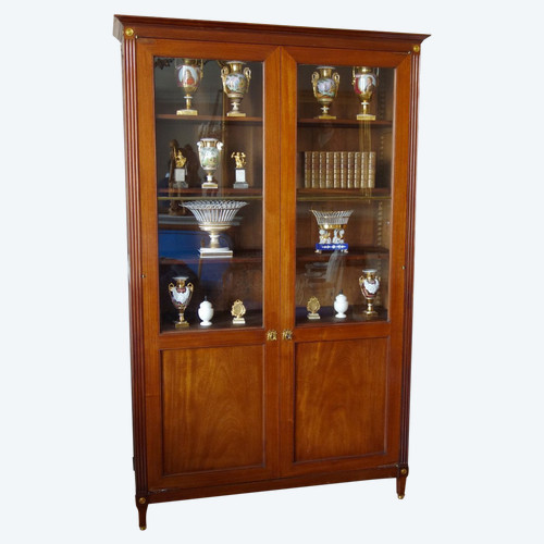 Large Louis XVI Mahogany And Gilt Bronze Bookcase - Late 18th Century 227x141cm