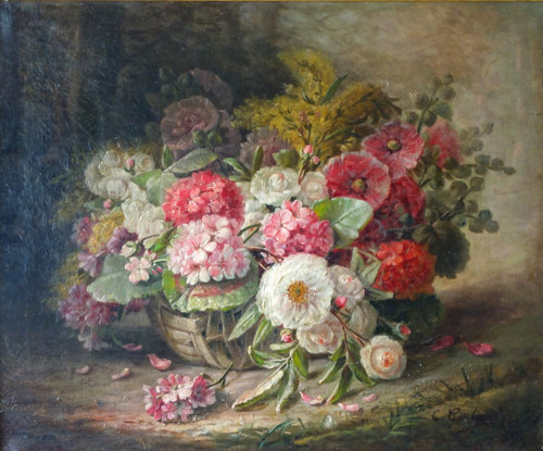Großes Ölgemälde, Blumenbild von Clément Gontier, um 1900 - 96,5cm X 77cm