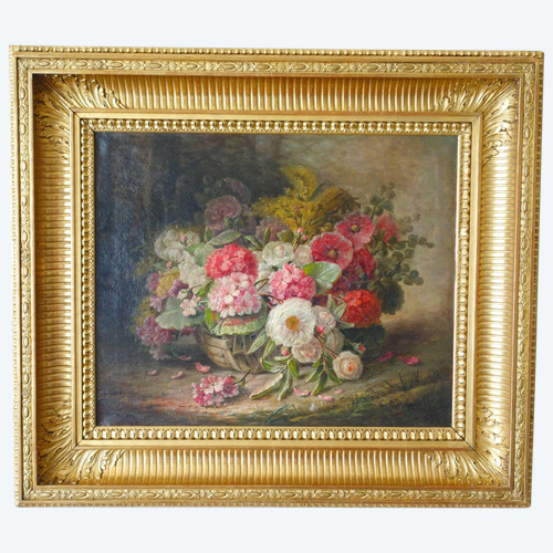 Large Oil On Canvas, Tableau De Fleurs By Clément Gontier, circa 1900 - 96.5cm X 77cm