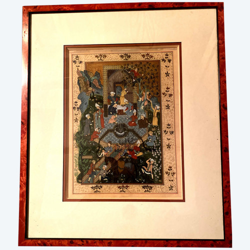 Well presented, a nice sized Persian miniature representing Characters in a Garden of Eden