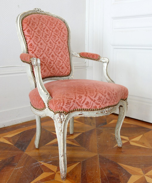 Pair Of Louis XV Period Cabriolet Armchairs In Stamped Velvet - 18th Century