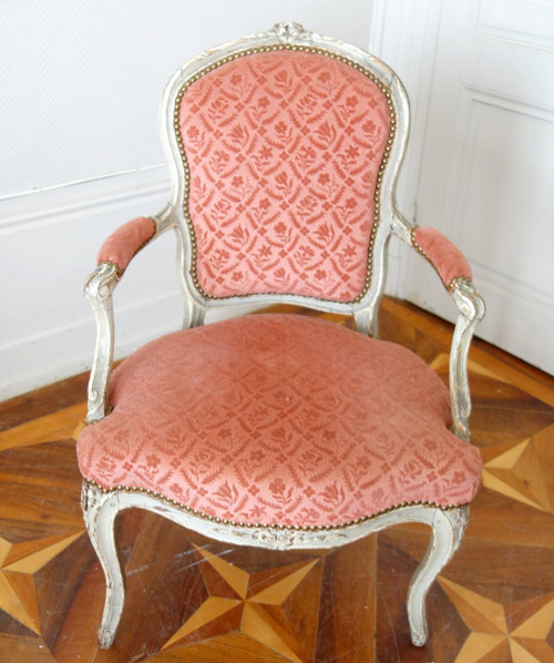 Pair Of Louis XV Period Cabriolet Armchairs In Stamped Velvet - 18th Century