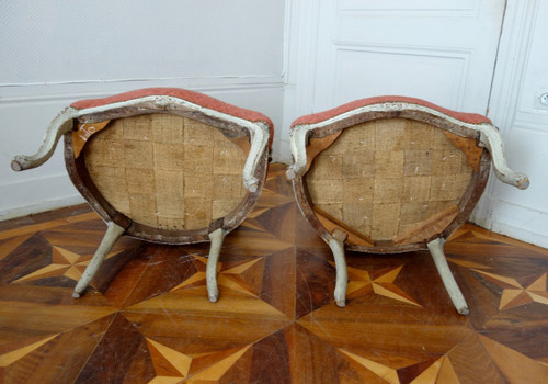 Pair Of Louis XV Period Cabriolet Armchairs In Stamped Velvet - 18th Century