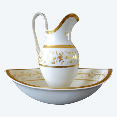Paris Porcelain Sink, Ewer and Basin Set with White & Gold Decoration from the Empire Period
