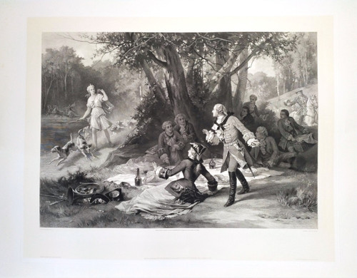 Großer Jagdstich Louis XV. Und Marquise De Pompadour nach Antoine Morlon