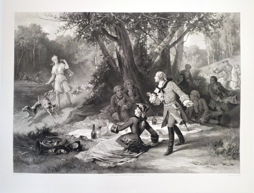 Großer Jagdstich Louis XV. Und Marquise De Pompadour nach Antoine Morlon