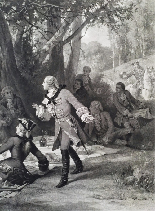 Großer Jagdstich Louis XV. Und Marquise De Pompadour nach Antoine Morlon
