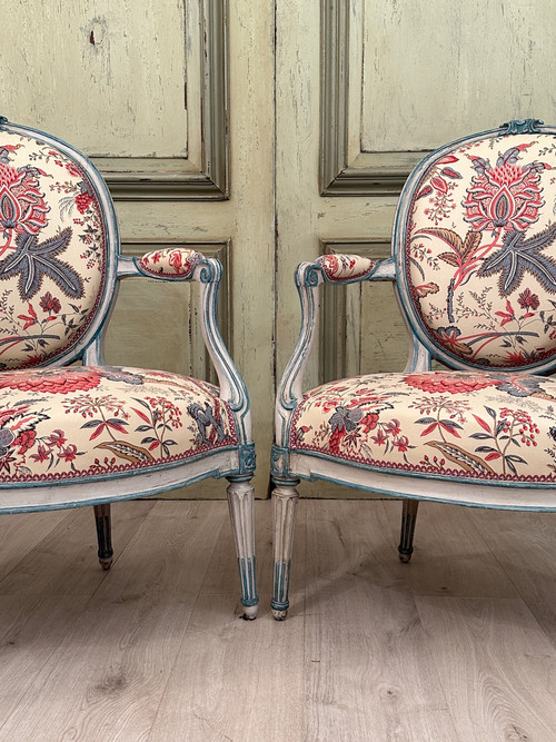 Georges Jacob, Paire De Fauteuils Cabriolet Estampillés d'Epoque Transition Vers 1770