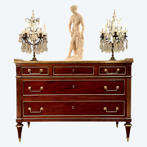 Louis XVI Period Fontainebleau Mahogany Officer's Chest of Drawers Circa 1780