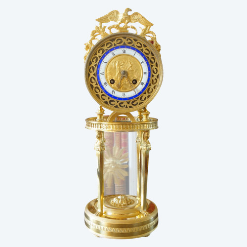 Orologio di Ritorno dall'Egitto In Bronzo Dorato, Smalto Blu - Periodo Consolato Circa 1800