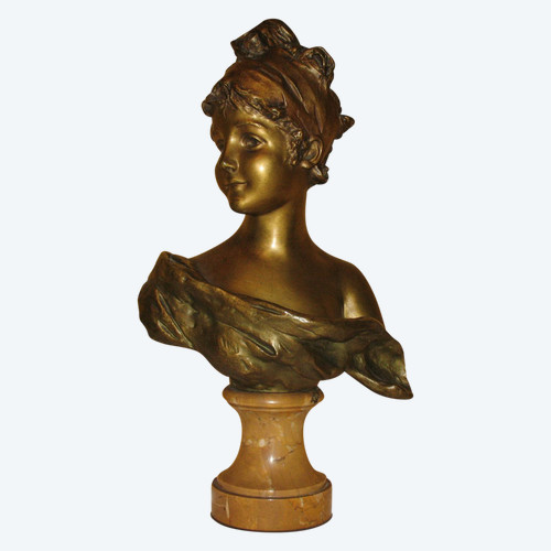 Busto in bronzo di giovane ragazza firmato da G. Van der Straeten XIX secolo
