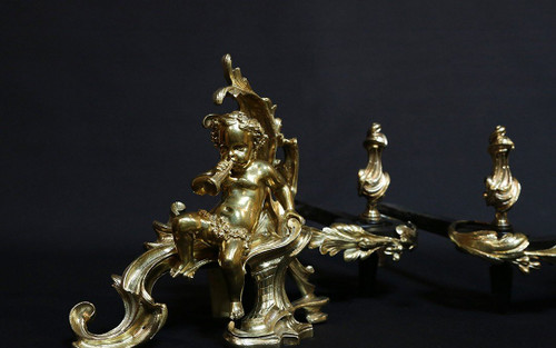 Paire De Chenets En Bronze Ciselé Et Doré 18th Century