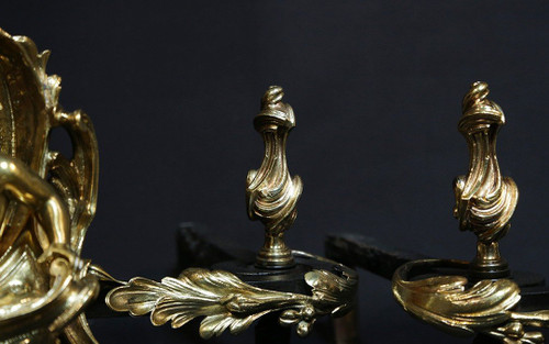 Paire De Chenets En Bronze Ciselé Et Doré 18th Century