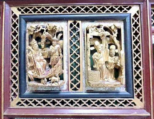 Grand Panneau Asiatique en Bois laqué, Chine – Fin XIXe
