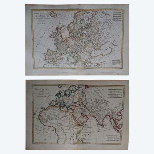 Pair Of Maps Of Europe, 18th Century, Cartographer R. Bonne
