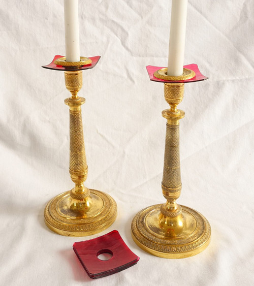 Série De 6 Bobêches De Bougeoirs Ou De Lustre En Cristal Rouge - 19e Siècle