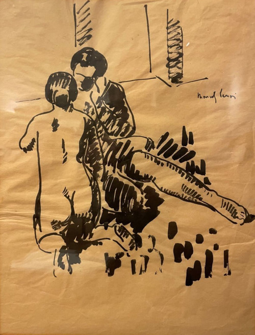 Marcel-Lenoir (1872-1931), Couple, India ink signed