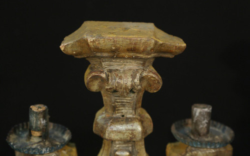 Candelabra Louis XIV Bois Doré Argenté, 17th century (73 Cm)