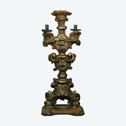 Candelabra Louis XIV Bois Doré Argenté, 17th century (73 Cm)