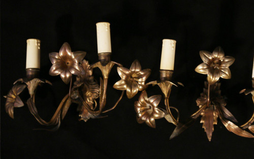 Pair of gold-plated electrified wall lights