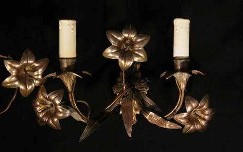 Pair of gold-plated electrified wall lights