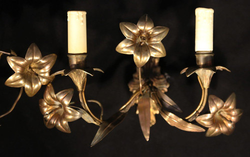 Pair of gold-plated electrified wall lights
