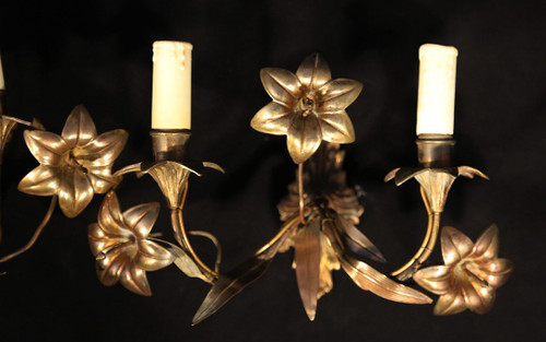 Pair of gold-plated electrified wall lights