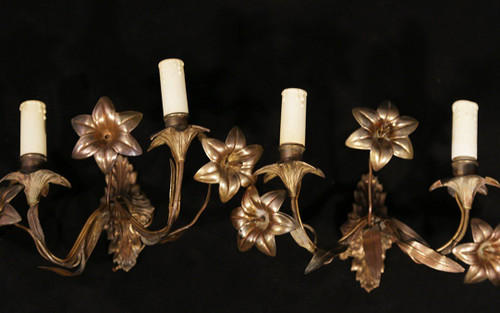 Pair of gold-plated electrified wall lights
